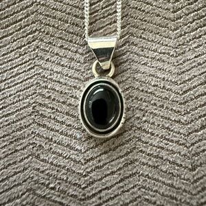 Black Onyx Sterling Silver Pendant Necklace - NEW!!